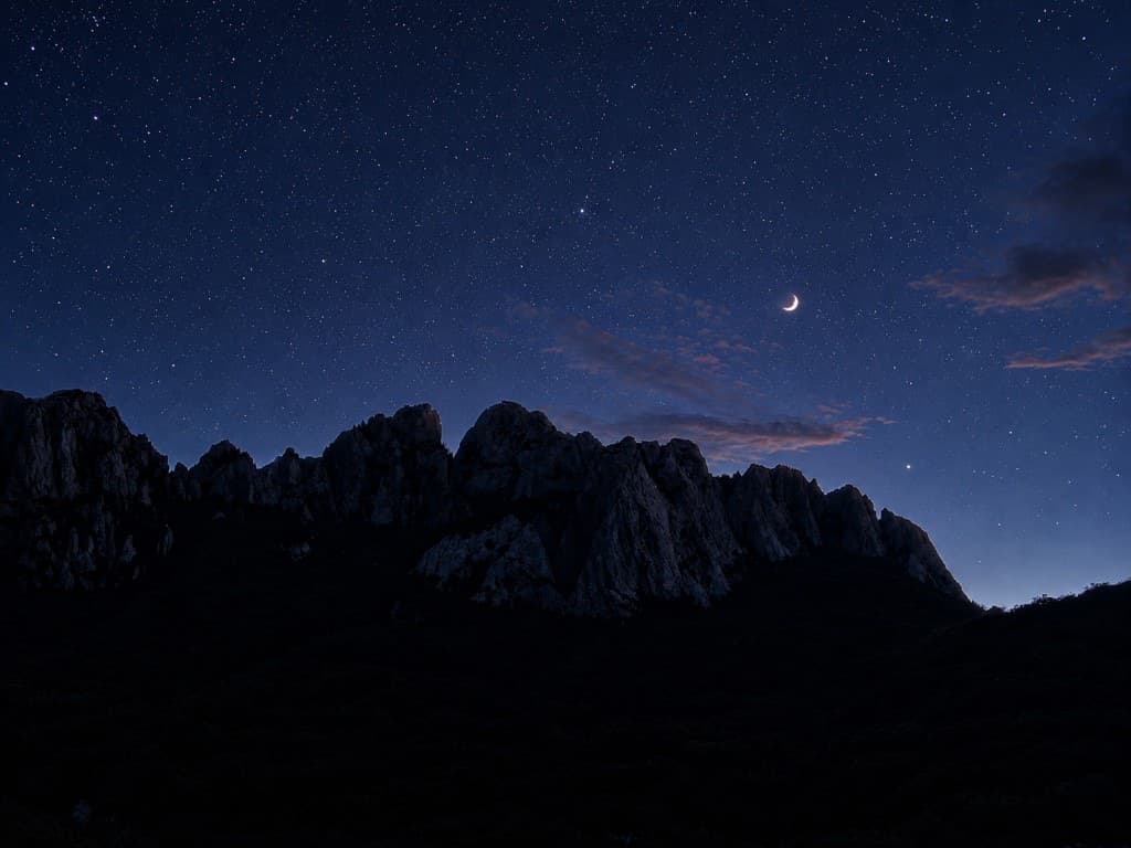 Crescent moon above the Velebit ridge at dusk