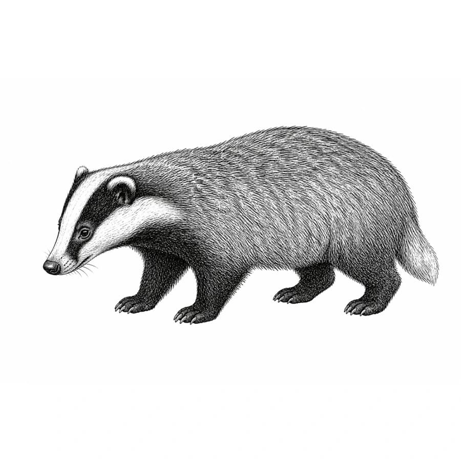 Etching-style illustration of a European badger